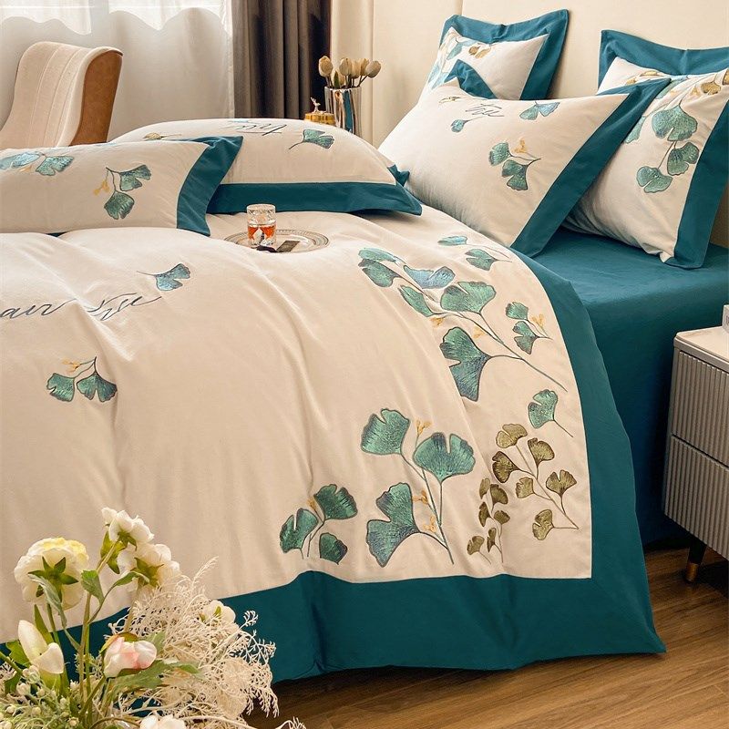 新品秋冬季180支纯棉四件套加y厚100全棉磨毛高档刺绣被套床单床