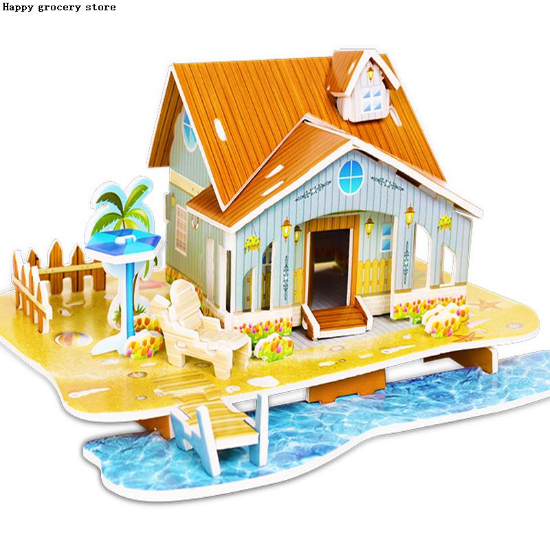 速发Simulation Cartoon Castle Garden Princess House 3D Puzzl