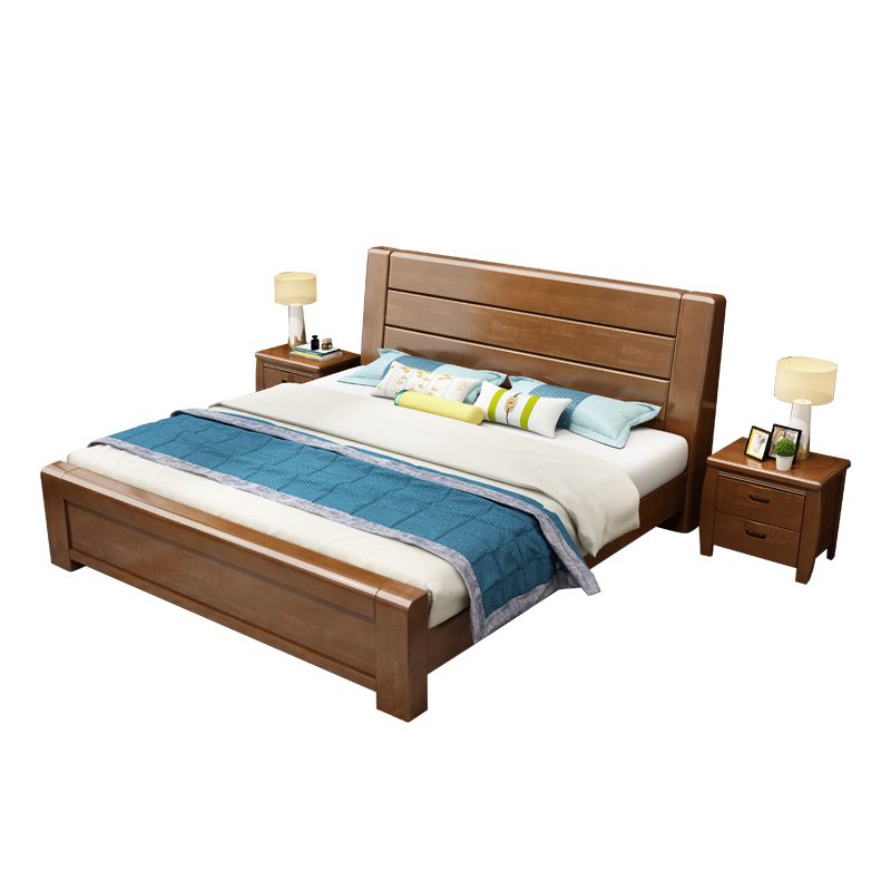 新中式实木床1.8米大床1.x5M双人床简约经济型现代家具主卧室储物