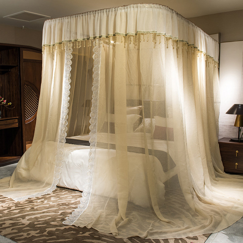 新品加厚ud型轨道蚊帐家用欧式床幔18m15米床加密导轨支架落地