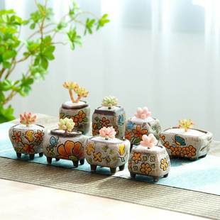 可爱小花盆多肉种肉肉的创意小号可爱专用日式带腿陶瓷植物拇指盆