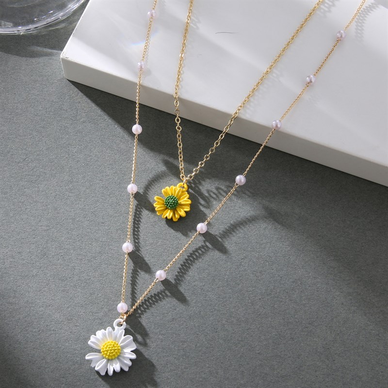 推荐Daisy Pearl Chain Collar Necklace Female  BOHO Jewelry G