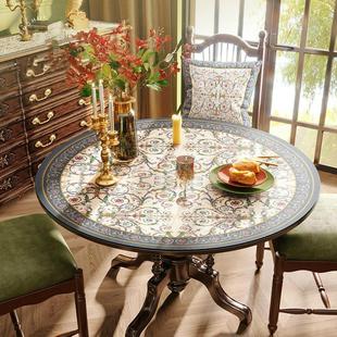 美式高级感大小圆形圆桌桌布欧式防水防油防烫免洗皮革茶几餐桌垫