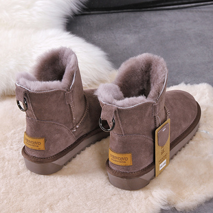 雪地靴女冬季皮毛一体加绒加厚保暖真皮短靴子厚底防滑东北大棉鞋
