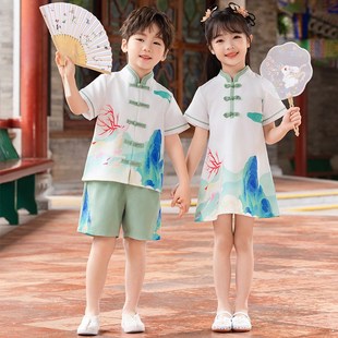 汉服男童夏季中国风女童t民族服装唐装表演服小学生六一儿童演出