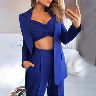 速发3Pcs/Set Women Suits Blazer Coat Pants Top Summer Single