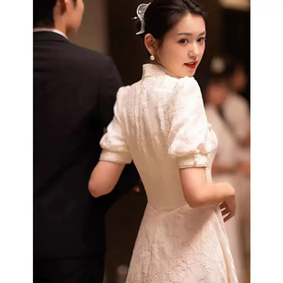 热销中式敬酒服新娘2024新款白色订婚旗袍领证登记连衣裙女夏季高