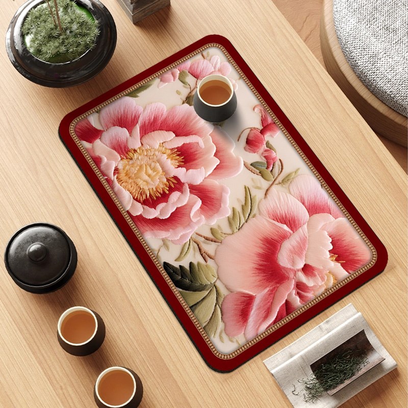 新中式茶垫d茶席沥水垫硅藻泥刺绣吸水防滑茶桌垫防烫隔热茶杯垫