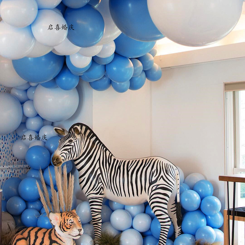 男孩生日派对用品周岁百天布置幼儿园开学毕业装饰双层蓝色系气球