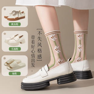 水晶玻璃丝袜子女夏季薄款防勾丝中筒袜I日系甜美玛丽珍少女长筒