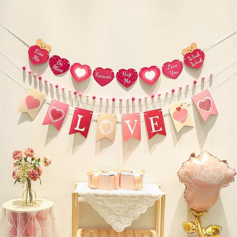 情人节装饰品拉旗七夕氛围t布置场景活动挂饰件珠宝店吊旗商场拉