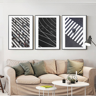 速发简约现代客厅装饰画抽象几何极简沙发背景墙壁画黑白卧室装饰