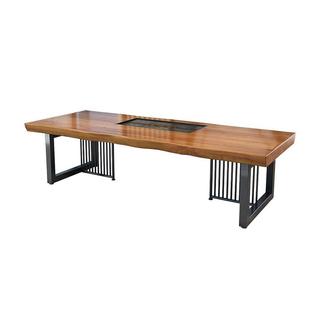 速发新中式桌椅组合简约现代泡茶桌轻奢铁艺岩板实木茶台家用办公