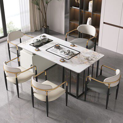 新品现代简约轻奢岩板茶桌椅组合石板办公室小q茶几茶台阳台烧水