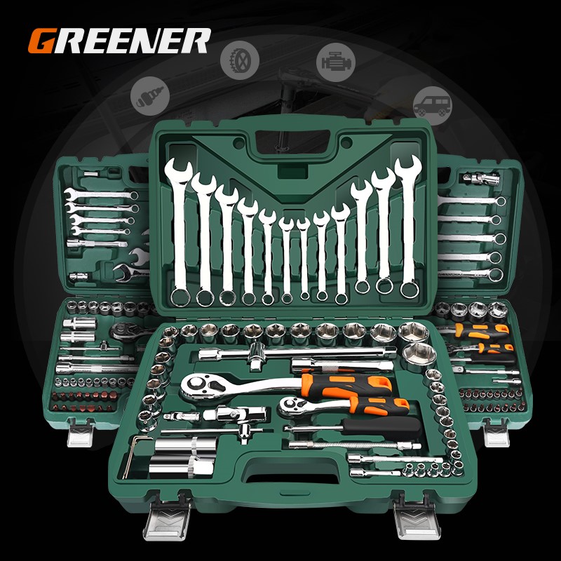 推荐绿林扳手工具61件套装修车汽修理维修工具箱货车组合中飞套筒