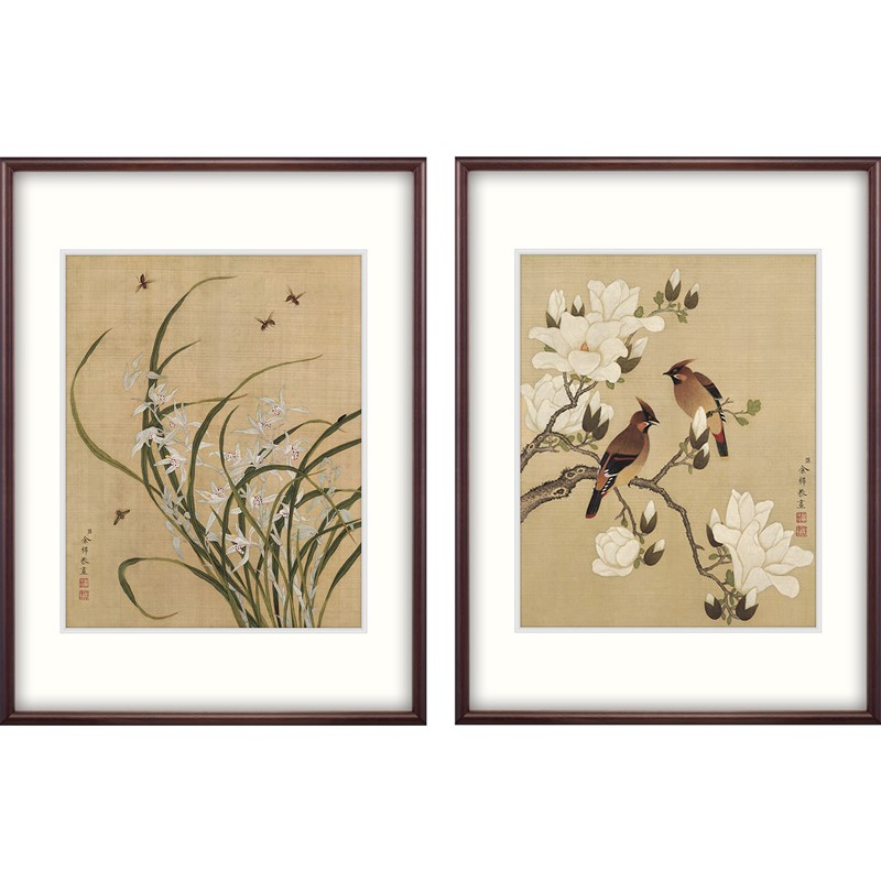 【新品】新中式餐厅挂画双联入户玄关柜装饰画高档国画 兰花图