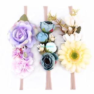 极速3pcs/set Newborn Hair flowers accessories Set Baby Nylon