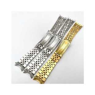 新品手表配件五珠钢表带 不锈钢实心折叠扣弧口钢带 男士金属表炼