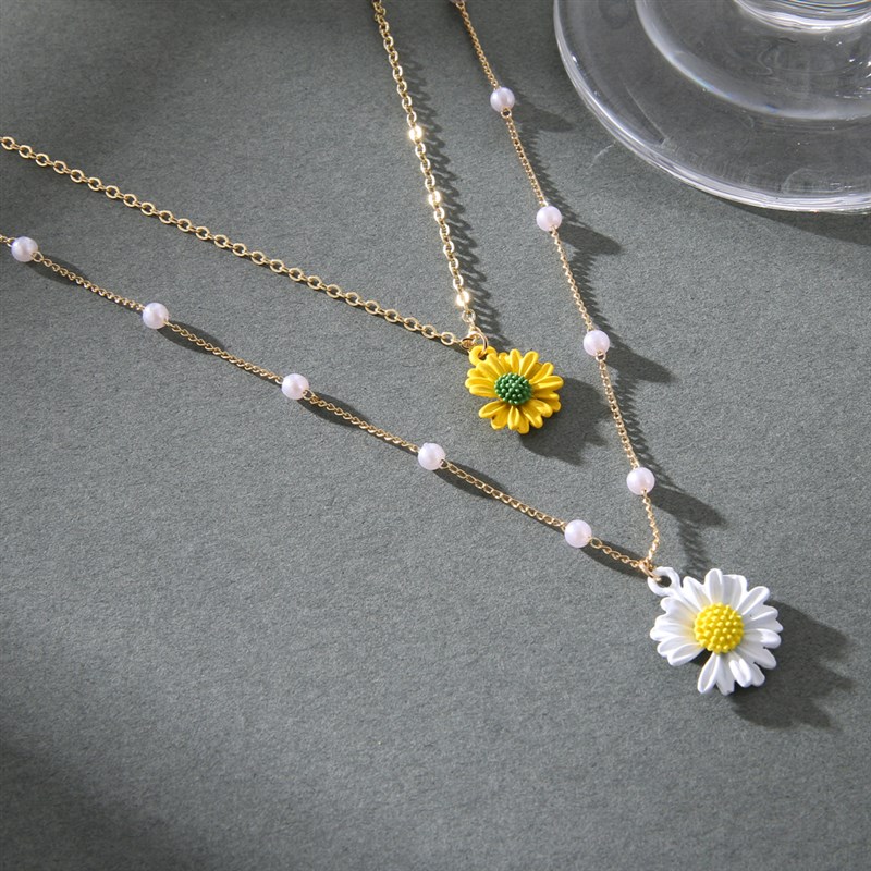 推荐Daisy Pearl Chain Collar Necklace Female  BOHO Jewelry G