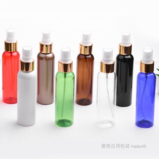 新品120ML毫升圆肩电化铝喷雾瓶棕色透明亮金银细雾喷头塑料瓶PET