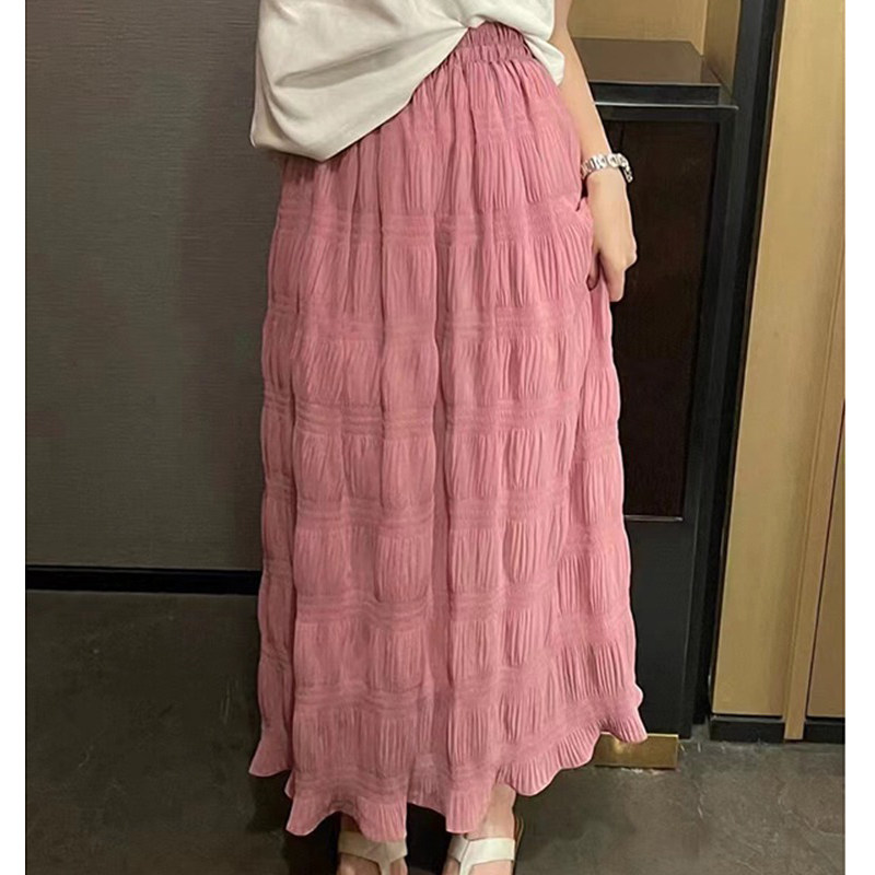 白色复古高腰垂坠感褶皱百褶半身裙女夏季法式高级感雪纺长裙伞裙