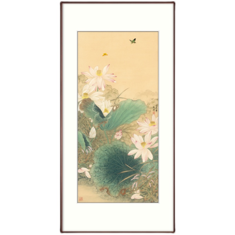 【十年老店】中式玄关荷饰画装版挂画走廊餐厅竖花U壁画荷气连连