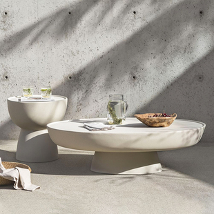 现代诧寂风客厅茶几日式设计师椭圆形岩板茶桌轻奢小户型大小组合