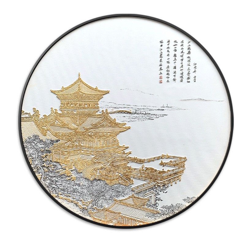 新中式玄关立体浮雕装饰画客厅壁画中G国风沙发背景墙墙面挂画圆