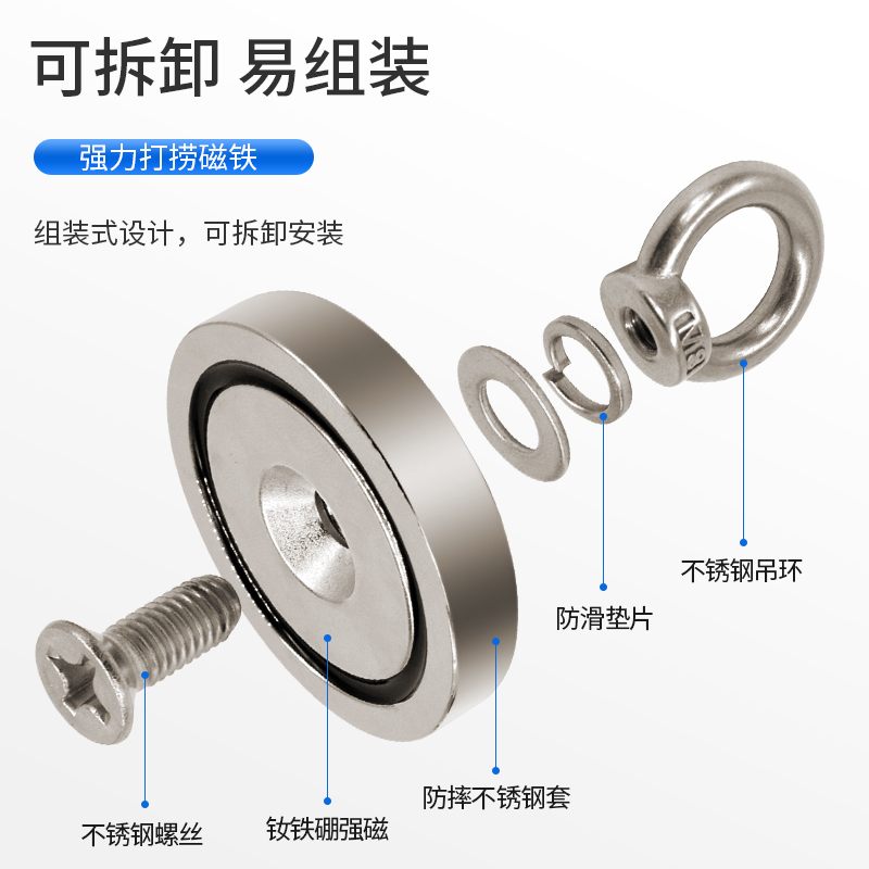 速发强力打捞磁铁强磁高强度圆形吊环吸铁器磁石大号吸盘钕铁硼吸