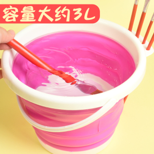 折叠水桶可伸缩儿童学生美术生便C携小号洗笔筒水粉水彩颜料洗笔