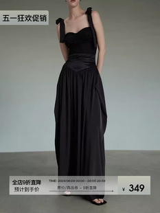 UNSPOKEN拼接高腰半身裙女设计感小众裙子高级感黑色气质拖地长裙