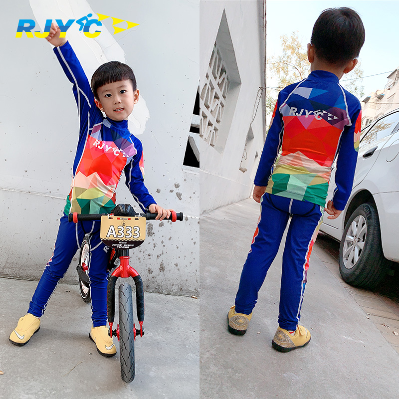 高档RJYC品牌春夏儿童宝宝骑行服长袖套装滑步车平衡车速干衣厂家