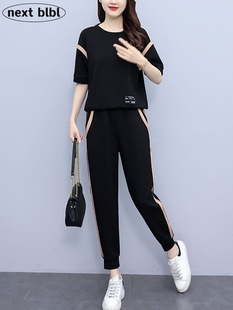 香港时尚大码套装女2024夏季新款减龄宽松显瘦短袖上衣裤子两件套