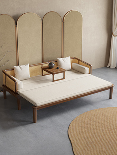 新品实木床罗汉床折新中式简约白蜡单木伸缩两用现代客厅叠床沙发