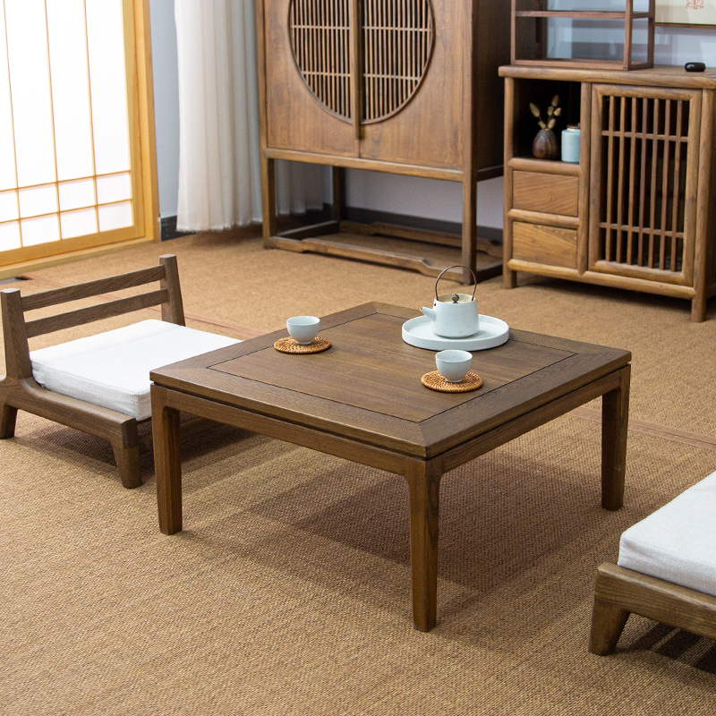 新款寻匠老榆木方桌榻榻米小飘窗茶几实木矮桌子简约日式炕桌和室