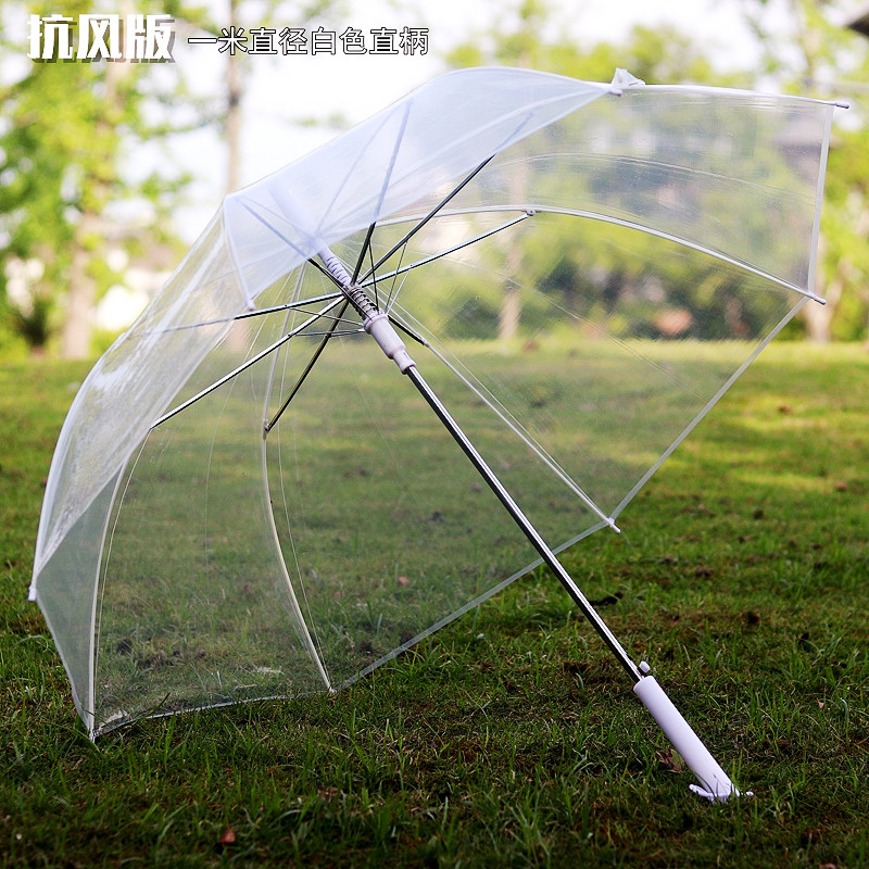 新款Qiutong单人男女抗风透明雨伞长柄透明伞自动伞文艺小清新学