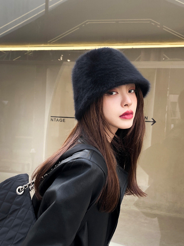韩国秋冬女士兔毛盆帽子新款2020网红款保暖遮脸日系毛茸茸渔夫帽