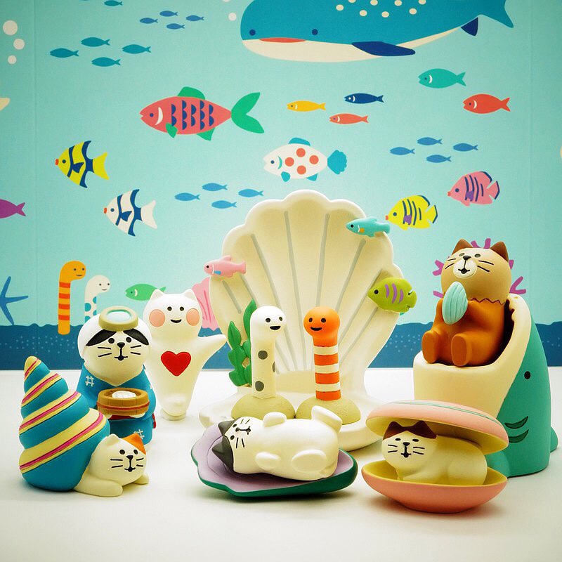 创意可爱日式海底世界贝猫咪桌面微景观场景树脂小摆件装饰品