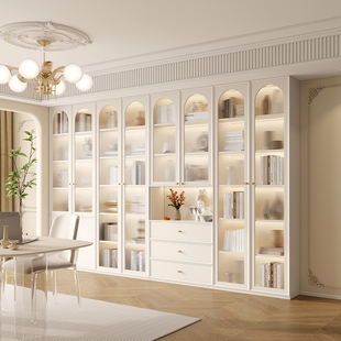整墙书房化书柜去到顶一体法式客厅储物柜书架展示柜柜子实木定制