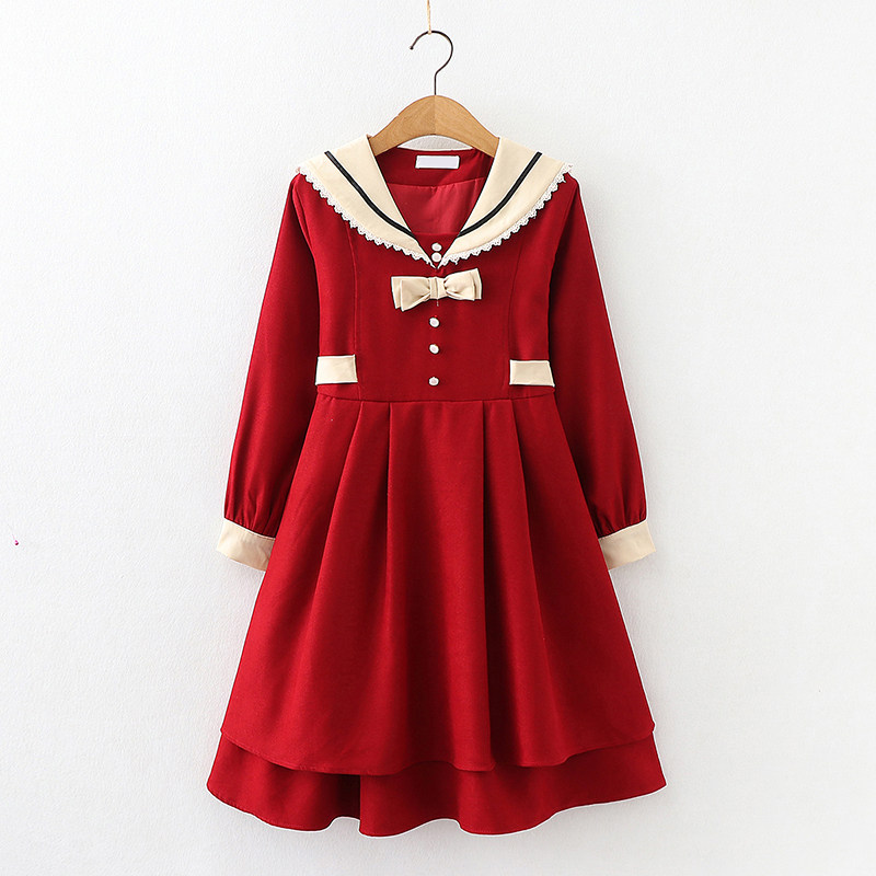 女童红色连衣裙春秋学院风春装儿童装裙子高级感中大童公主裙网红