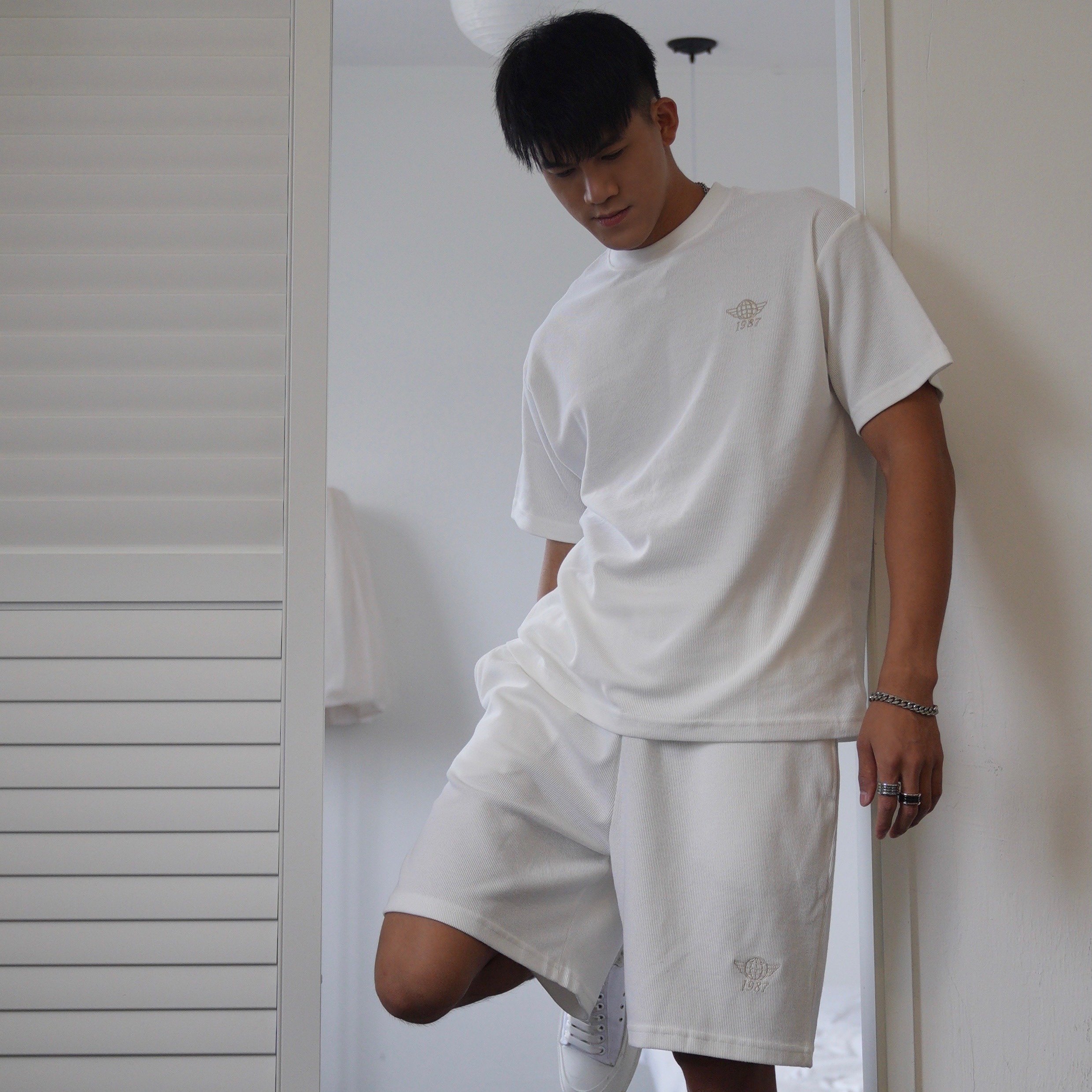 光膀子哥2021夏季新款 纯棉吸汗运动宽松休闲套装刺绣短袖t恤短裤