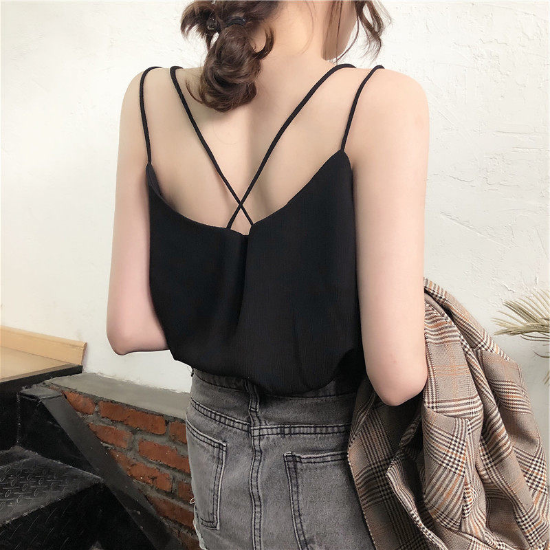 美背雪纺小吊带背心女夏季新款打底外穿交叉宽松西装内搭上衣ins