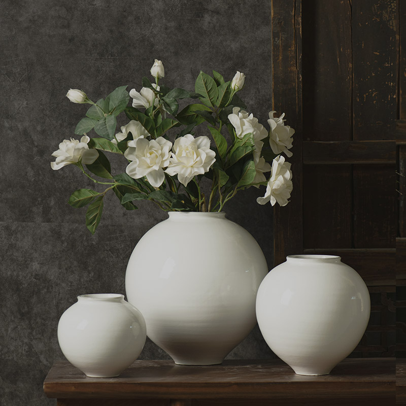 景德镇手工陶瓷创意复古花瓶白色陶艺摆件禅意插花干花民宿装饰品