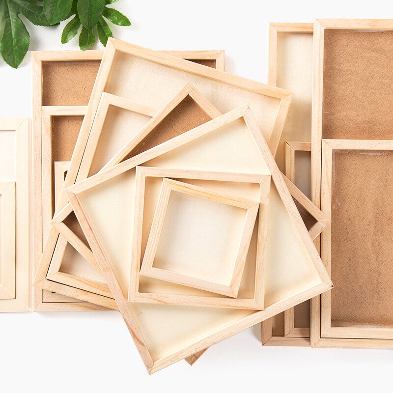 叁月手创原木色优质一体木制画框场景造景台创意手工diy超轻粘土