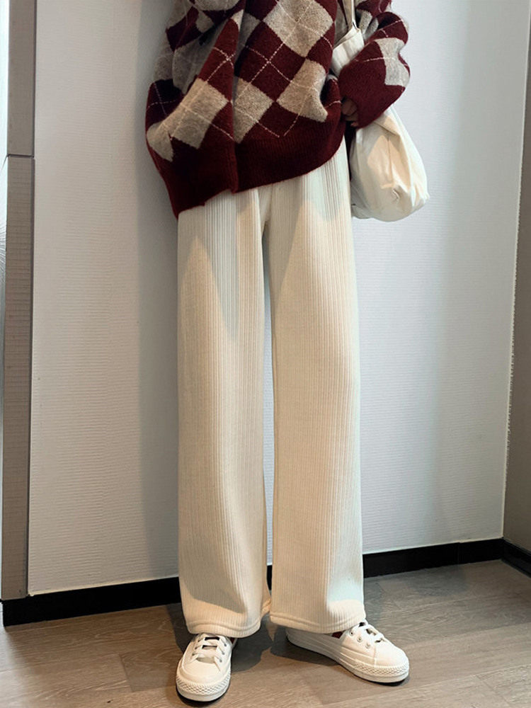 雪尼尔阔腿裤女秋冬韩版宽松休闲显瘦高腰垂坠感百搭灯芯绒直筒裤