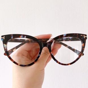 tf5574 猫眼蝴蝶型眼镜架近视镜tf眼镜框透明玳瑁紫色碎花