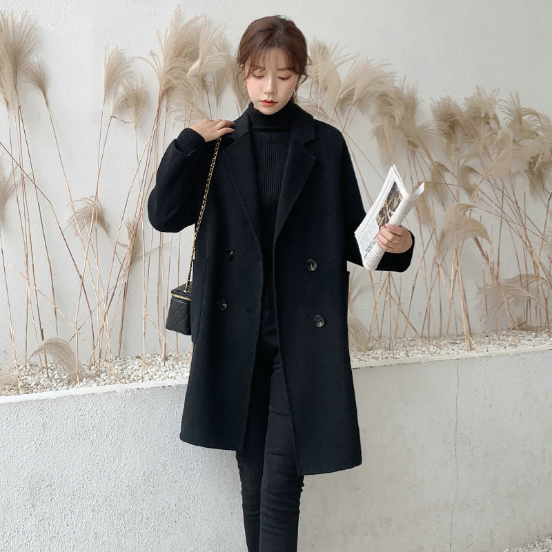 黑色双面羊绒大衣女2021秋冬季新款赫本风高级感加厚毛呢外套潮流