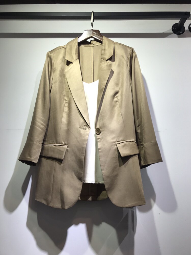 2021蓝衣可春装正品铜氨丝薄款修身显瘦7分袖西装外套女