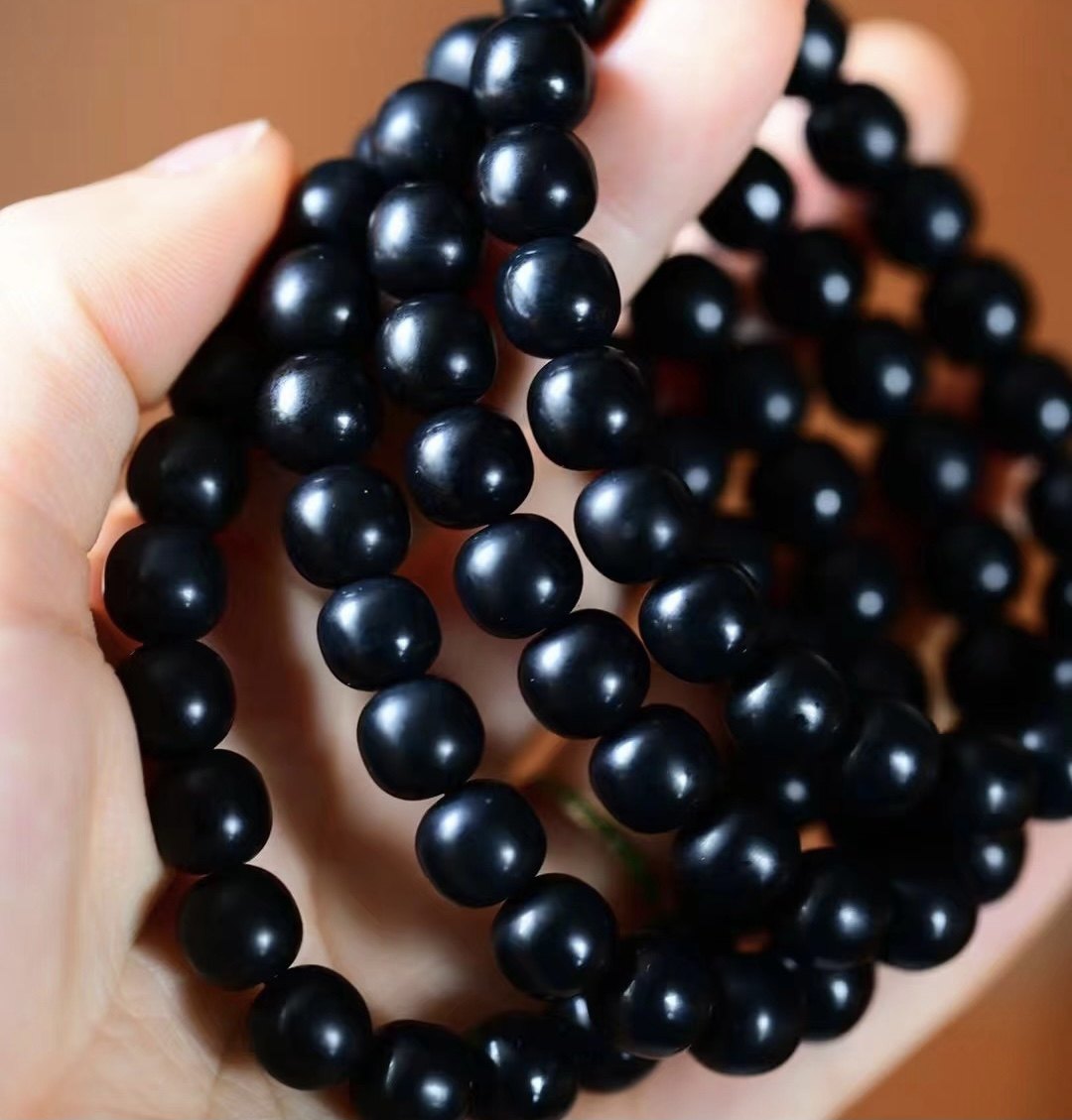 润玉阁新疆和田玉天然墨玉老型珠手串男女士款墨玉手串正品