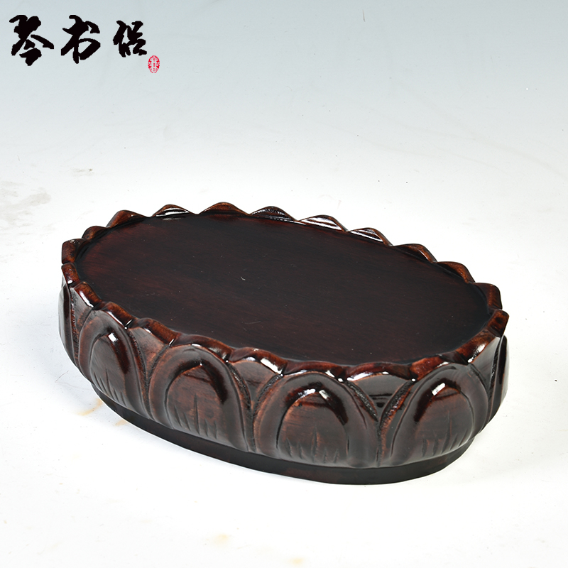 新品琴书侣 观音莲花底座圆形实木雕菩萨佛像底座奇石摆件花瓶佛